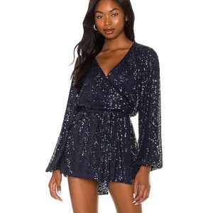 Free People Christa Sequin Romper, Navy, S